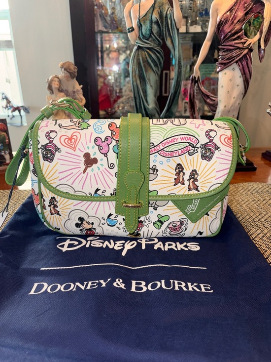 Dooney & Bourke Handbags - Dooney & Bourke White Multicolor Disney Character Shoulder Bag with Green Trim
